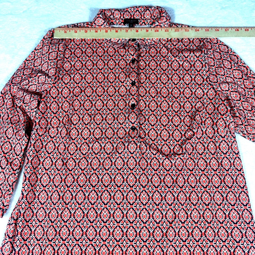Talbots Tunic Top Women 1X Coral Navy Geometric Medallion 3/4 Sleeve Stretch - Picture 6 of 9